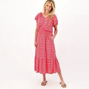 Destination 365 Petite Printed Short-Sleeve Midi Dress - Red (sz) A596752